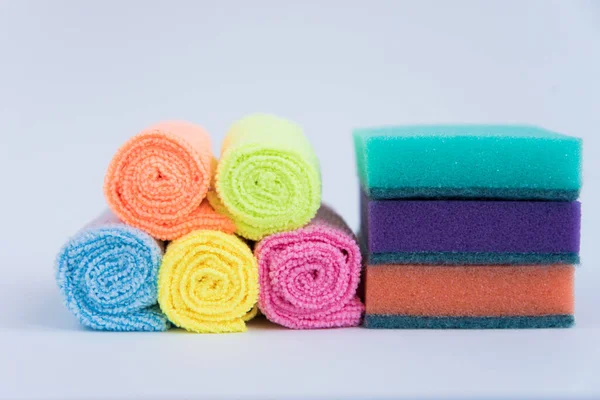 Éponges Mousse Multicolores Pour Laver Vaisselle Les Chiffons Microfibre Tous — Photo