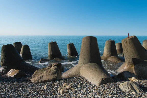Tetrapod Buhnen Der Küste Entlang Der Küste Liegen Betonbuhnen Von — Stockfoto