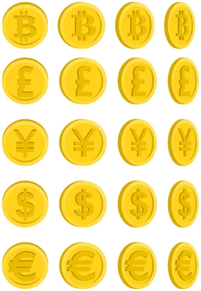 Para birimi kümesi. Bitcoin, sterlin, yen, dolar, euro
