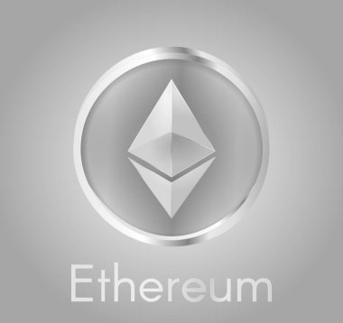 Cryptocurrency para Ethereum (Eth) gerçekçi metal gri gümüş tasarımı ile. Elektronik para, iş ve Finans hakkında arka plan. Vektör Eps 10 çizim.