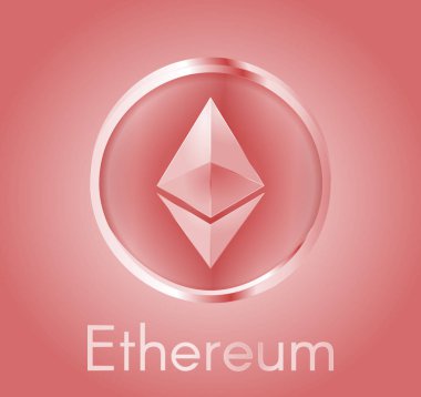 Cryptocurrency para Ethereum (Eth) gerçekçi metal parlak kırmızı tasarımı ile. Elektronik para, iş ve Finans hakkında arka plan. Vektör Eps 10 çizim.