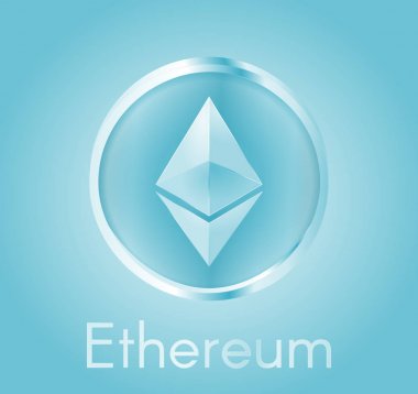 Cryptocurrency madeni para Ethereum (Eth) gerçekçi bir metal parlak mavi tasarım ile. Elektronik para, iş ve Finans hakkında arka plan. Vektör Eps 10 çizim.