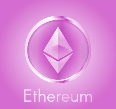 Cryptocurrency madeni para Ethereum (Eth) gerçekçi bir metal parlak mor tasarım ile. Elektronik para, iş ve Finans hakkında arka plan. Vektör Eps 10 çizim.
