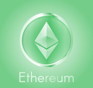 Cryptocurrency madeni para Ethereum (Eth) gerçekçi bir metal parlak yeşil tasarım ile. Elektronik para, iş ve Finans hakkında arka plan. Vektör Eps 10 çizim.