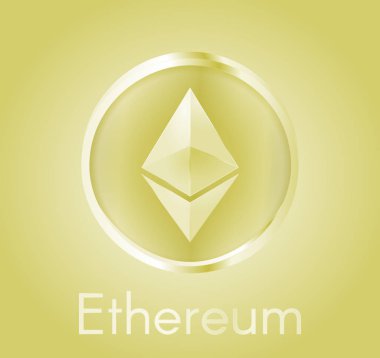 Cryptocurrency para Ethereum (Eth) gerçekçi metal parlak altın tasarımı ile. Elektronik para, iş ve Finans hakkında arka plan. Vektör Eps 10 çizim.