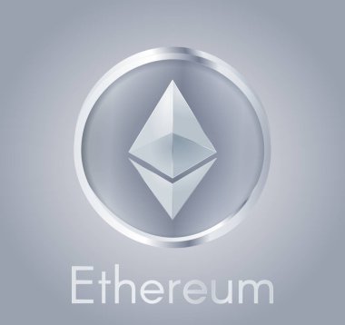 Cryptocurrency para Ethereum (Eth) gerçekçi metal mavi gümüş tasarımı ile. Elektronik para, iş ve Finans hakkında arka plan. Vektör Eps 10 çizim.