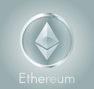 Cryptocurrency para Ethereum (Eth) gerçekçi metal koyu mavi gümüş tasarımı ile. Elektronik para, iş ve Finans hakkında arka plan. Vektör Eps 10 çizim.