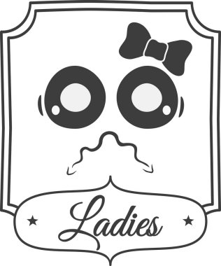 Siyah ve beyaz banyo üye gazete stili ile. Bayan yüz karikatür işemek için dürtü sahip bıyıklı. EPS 10 vektör çizim.