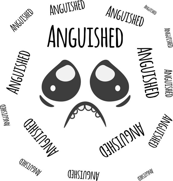 Text surrounding a face with a anguisehd or anxious gesture. Hand drawn and paper style. EPS 10 Vector Illustration.