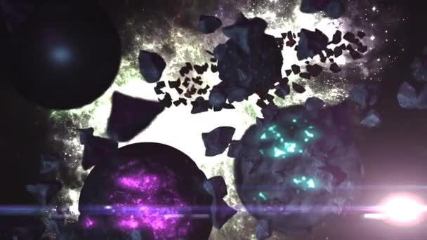 Planètes avec astéroïdes dans une galaxie inconnue. Style futuriste 