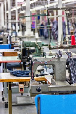 Textile industry factory in Gaborone , Botswana, Africa, industrial sewing machines, elastic machines, clipart