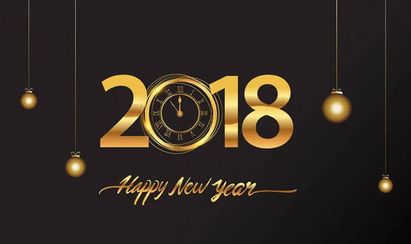 Szczęśliwy Nowy Rok 2018 Kartkę Życzeniami Brokatem Zegar Czarnym Tle — Wektor stockowy