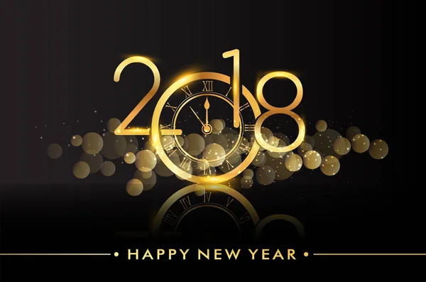 Feliz Año Nuevo 2018 Tarjeta Felicitación Con Brillo Reloj Sobre — Vector de stock