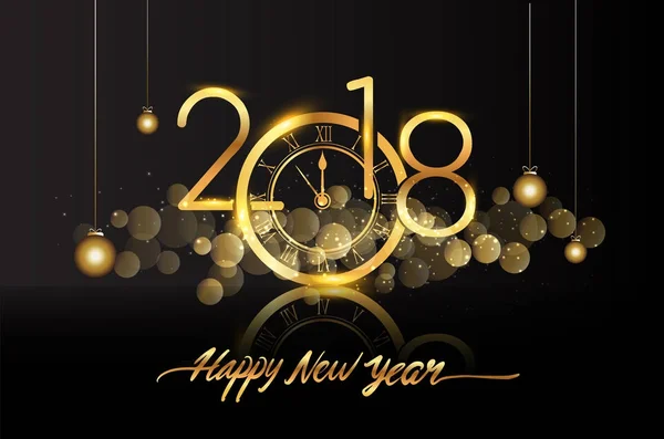 Feliz Año Nuevo 2018 Tarjeta Felicitación Con Brillo Reloj Sobre — Vector de stock
