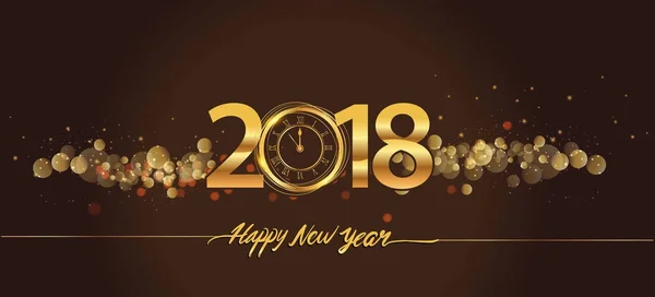 Feliz Año Nuevo 2018 Tarjeta Felicitación Con Brillo Reloj Sobre — Archivo Imágenes Vectoriales