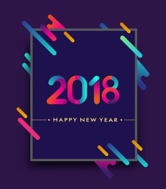 Soyut geometrik şekiller ve metin mutlu yeni yıl 2018 sayılarla renkli yeni yıl kartı. Takvim ve davetler için vektör çizim elemanları ile. 