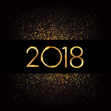 Mutlu yeni yıl 2018 tebrik kartı ile parlak siyah arka plan, altın metin 2018, takvim ve davet için vektör öğeleri üzerinde.     
