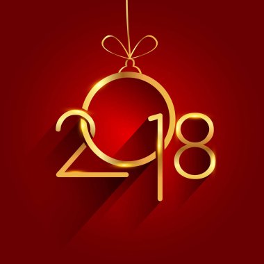 Mutlu yeni yıl tatil kartı altın 2018 üzerinde kırmızı zemin numaralandırır. Takvim ve tebrik kartı ve davetiye için vektör çizim elemanları ile. 