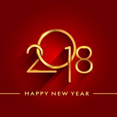 Mutlu yeni yıl tatil kartı altın 2018 üzerinde kırmızı zemin numaralandırır. Takvim ve tebrik kartı ve davetiye için vektör çizim elemanları ile. 