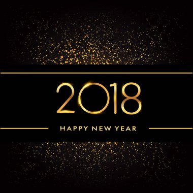 Mutlu yeni yıl 2018 tebrik kartı ile parlak siyah arka plan, altın metin 2018, takvim ve davet için vektör öğeleri üzerinde.     