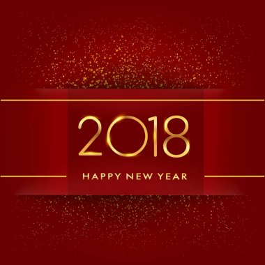 Mutlu yeni yıl tatil kartı altın 2018 üzerinde kırmızı zemin numaralandırır. Takvim ve tebrik kartı ve davetiye için vektör çizim elemanları ile. 