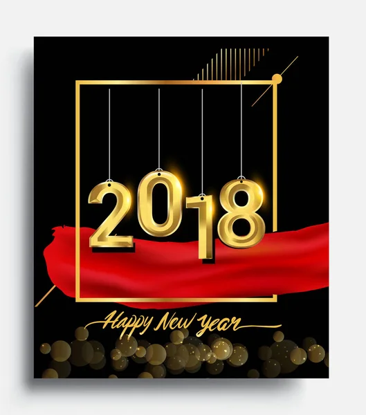 Tarjeta Feliz Año Nuevo 2018 Con Texto Dorado Sobre Fondo — Vector de stock