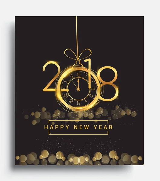 Feliz Año Nuevo 2018 Tarjeta Felicitación Con Brillo Reloj Sobre — Archivo Imágenes Vectoriales