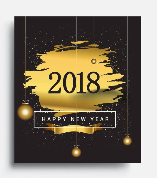 Happy New Year 2018 Card Golden Text Black Background Vector — Stock Vector