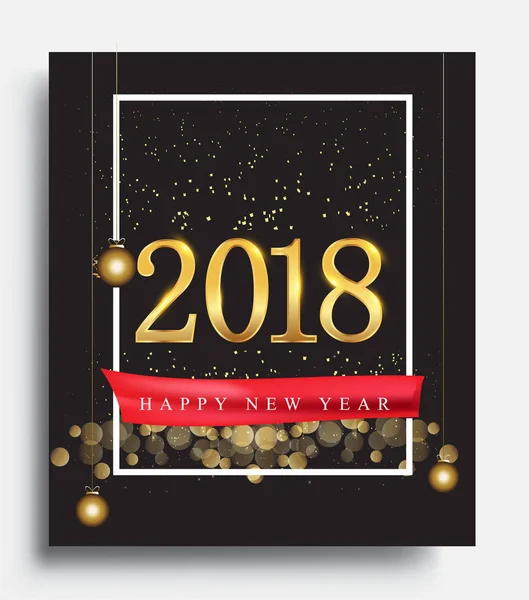 Bonne Année 2018 Carte Vœux Avec Paillettes Sur Fond Noir — Image vectorielle