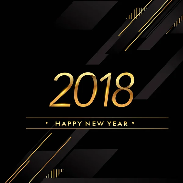 Happy New Year 2018 Card Golden Text Black Background Vector — Stock Vector