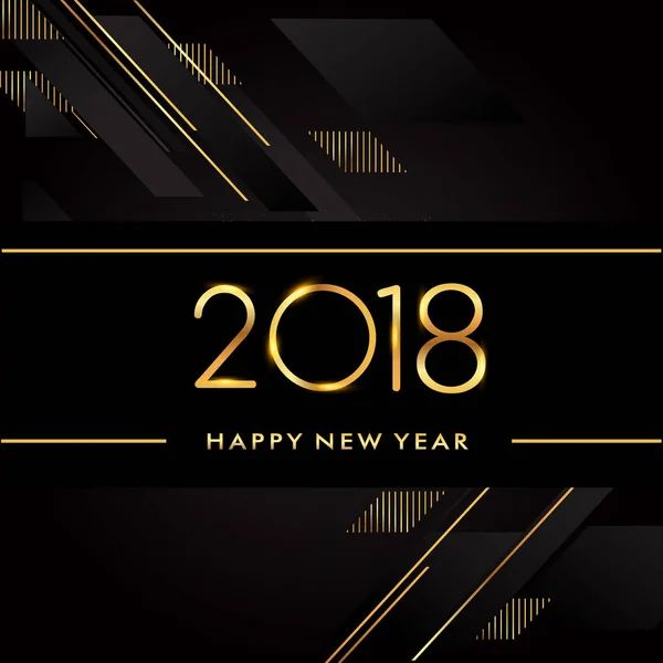 Happy New Year 2018 Card Golden Text Black Background Vector — Stock Vector