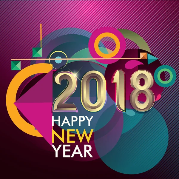 Soyut Geometrik Şekiller Metin Mutlu Yeni Yıl Altın Numaraları 2018 — Stok Vektör