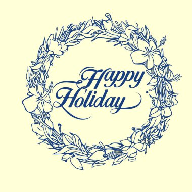 Çiçek çelenk ve metin mutlu tatil tebrik vektör çizim