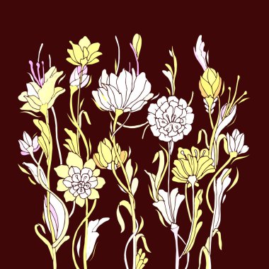 Elle çizilmiş yaz çiçek, kartları, Web siteleri, Davetiyeler, posterler için şık arka plan ile renkli vektör çizim.