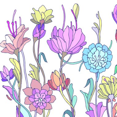 Elle çizilmiş yaz çiçek, kartları, Web siteleri, Davetiyeler, posterler için şık arka plan ile renkli vektör çizim.