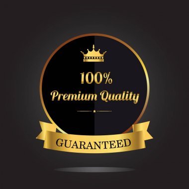 Üstün kaliteli altın etiket taç ve kurdele ile garanti. Vektör çizim siyah arka plan üzerine 
