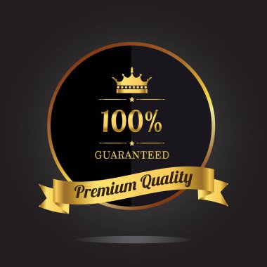 Üstün kaliteli altın etiket taç ve kurdele ile garanti. Vektör çizim siyah arka plan üzerine 