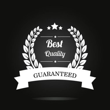 En iyi kalite gümüş etiket yaprakları çelenk ile garanti. Vektör çizim siyah arka plan üzerine 