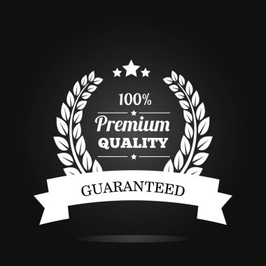 Üstün kaliteli gümüş etiket yaprakları çelenk ile garanti. Vektör çizim siyah arka plan üzerine 