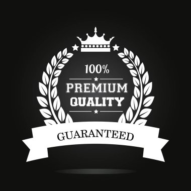 Üstün kaliteli gümüş etiket yaprakları çelenk ile garanti. Vektör çizim siyah arka plan üzerine 
