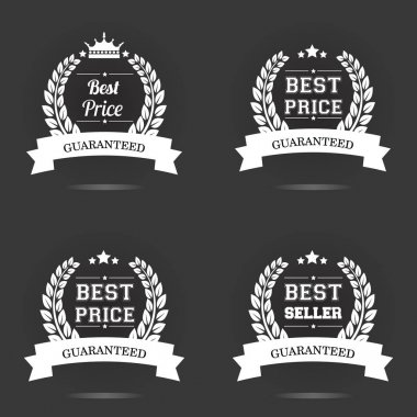 Gümüş prim iş logolar ayarla metin ile kron, çelenk, yıldız, bırakır. Vektör çizim siyah arka plan üzerine