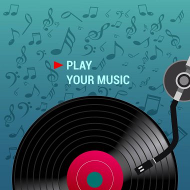 Renkli vektör çizim vintage vinil müzik plaka ve metin ile birlikte müzik çalmak