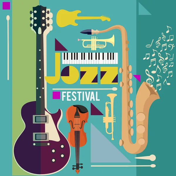 Festival Música Jazz Plantilla Fondo Póster Con Instrumentos Musicales Ilustración — Archivo Imágenes Vectoriales
