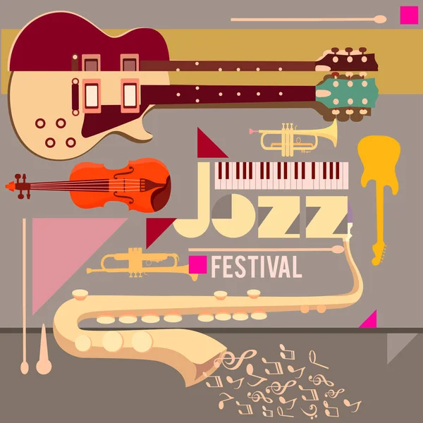 Festival Musique Jazz Modèle Affiche Avec Instruments Musique Illustration Vectorielle — Image vectorielle