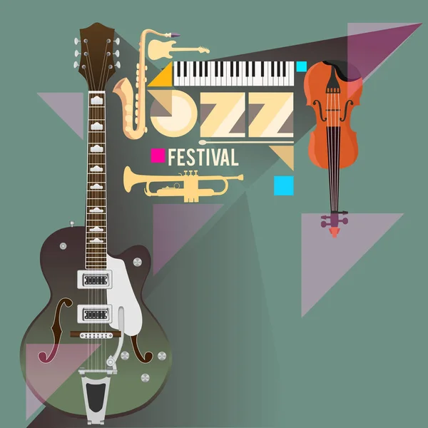 Jazz Muziek Festival Poster Achtergrond Sjabloon Met Muziekinstrumenten Vectorillustratie — Stockvector