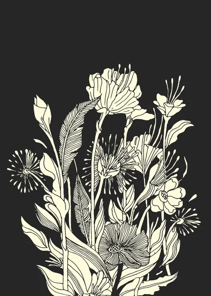 Vektorillustration För Blomstertema Hand Dras Bakgrund Med Blommor Blad Och — Stock vektor