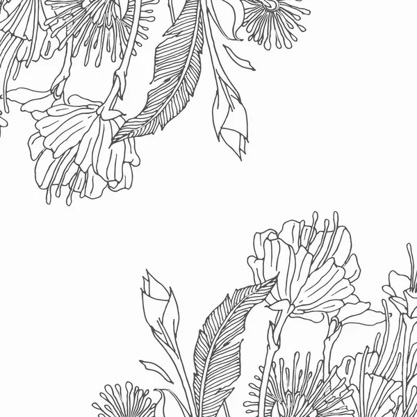 Vektorillustration För Blomstertema Hand Dras Bakgrund Med Blommor Blad Och — Stock vektor