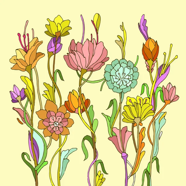 Illustration Vectorielle Colorée Avec Fleurs Été Dessinées Main Fond Élégant — Image vectorielle