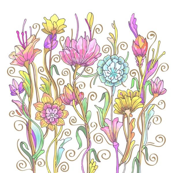 Barevné Vektorové Ilustrace Ručně Kreslenou Letní Květiny Stylové Zázemí Pro — Stockový vektor