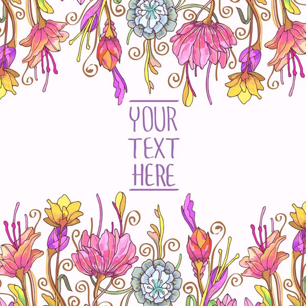 Bunte Vektorillustration Mit Blumenrand Und Platz Für Text — Stockvektor